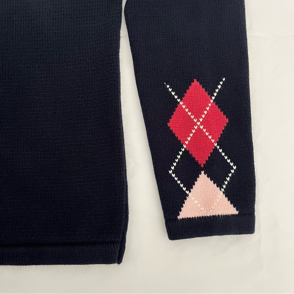 Vintage Brooks Brothers Women's Argyle Sweater Size S Cotton Navy Preppy Classic - Picture 2 of 4